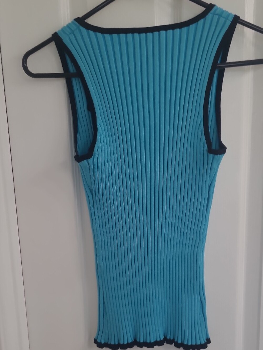Belldini Ribbed Turquoise Knit Tank with Black Trim and Front Bling Zipper - Picture 6 of 7